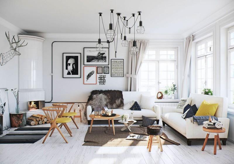 Lò sưởi trong phong cách thiết kế nội thất Scandinavia