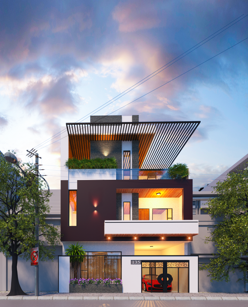 Sơn màu ngoại thất theo hình khối