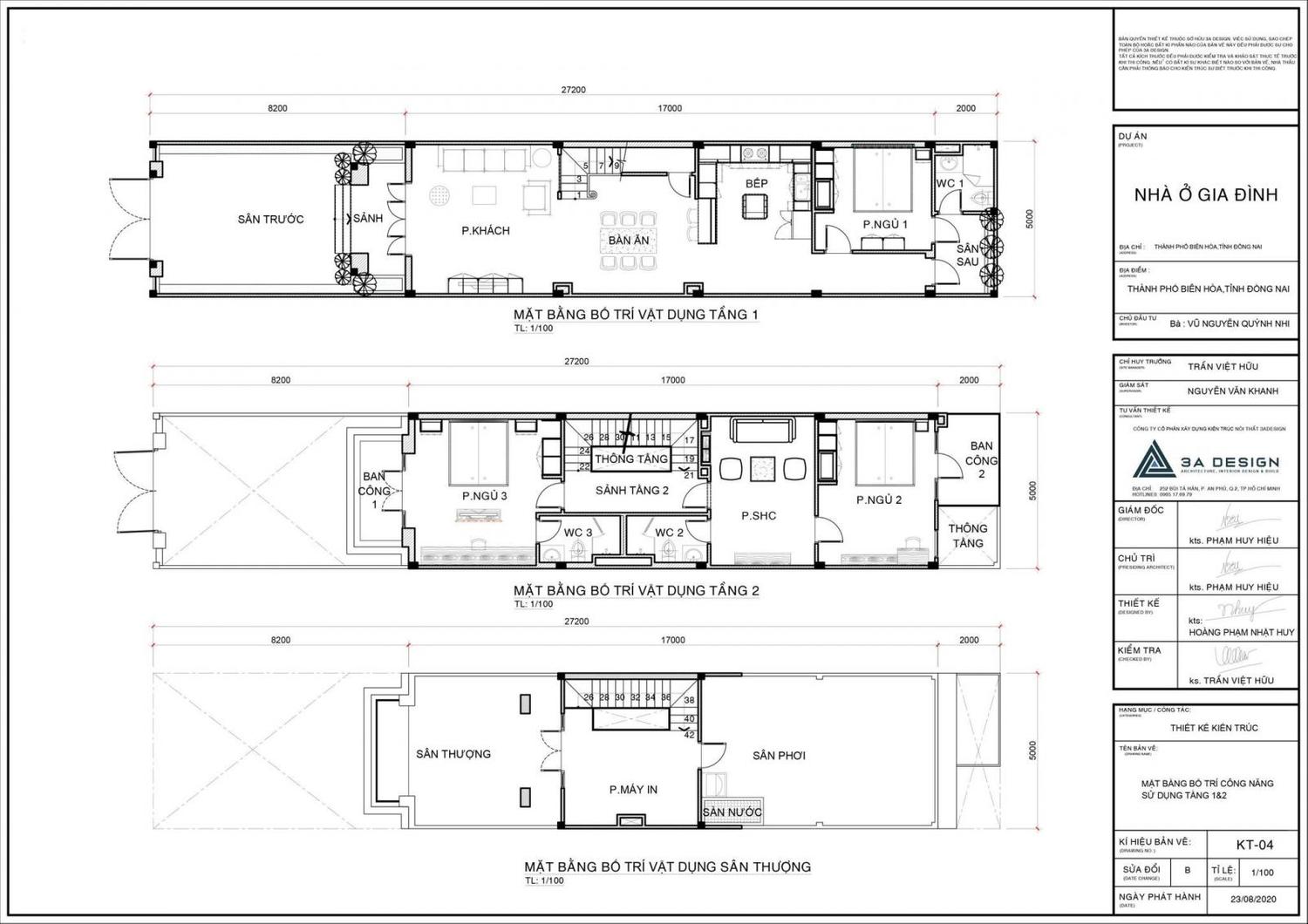 mặt bằng bố trí các tầng nhà phố tân cổ điển
