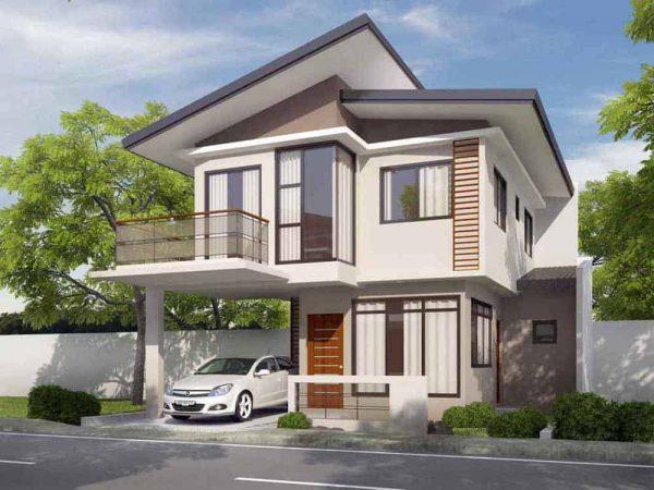 nhà mái lệch 2 tầng có chỗ để xe