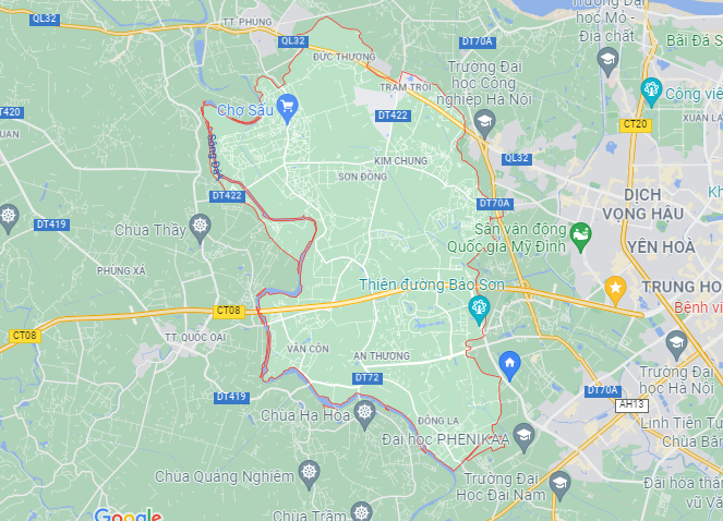 Vị trí huyện Hoài Đức trên Google Maps