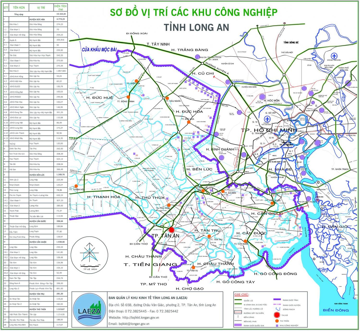Bản đồ vị trí các khu công nghiệp tại Long An