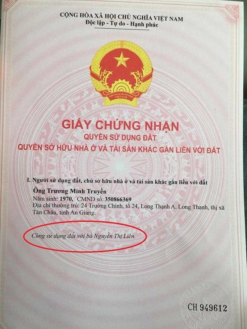  Thông tin được ghi trong sổ hồng chung