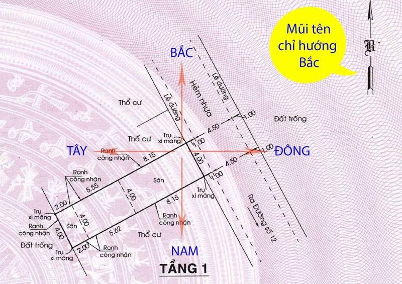 Nhìn vào bản vẽ có thể xác định được hướng đất trên sổ hồng, sổ đỏ
