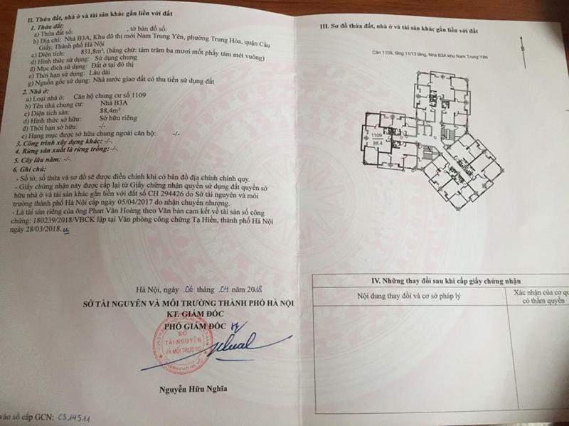  Mẫu thông tin ghi bên trong sổ hồng chung cư