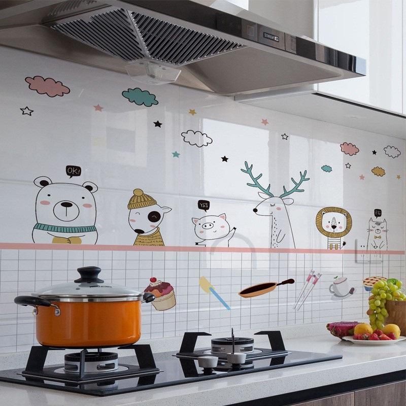 decor bếp phòng trọ với giấy dán tường