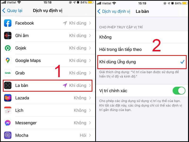 Bật định vị chỉ khi dùng ứng dụng