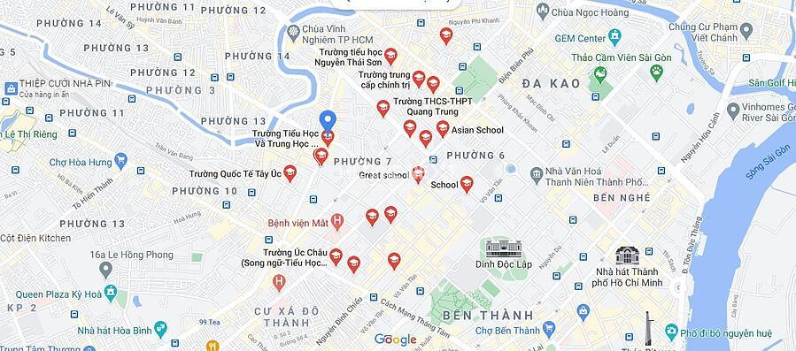 Bản đồ một số cơ sở giáo dục trên địa bàn Quận 3