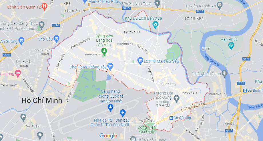 bản đồ quận Gò Vấp trên nền Google Maps