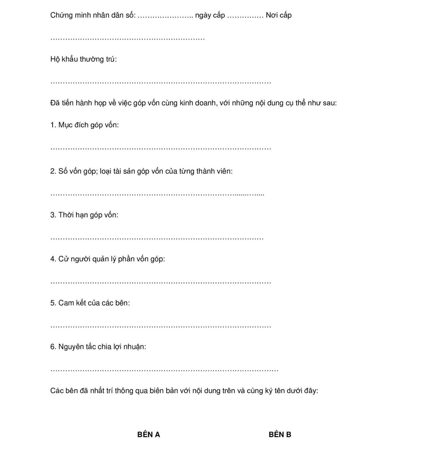 Mẫu biên bản góp vốn mua đất trang 2