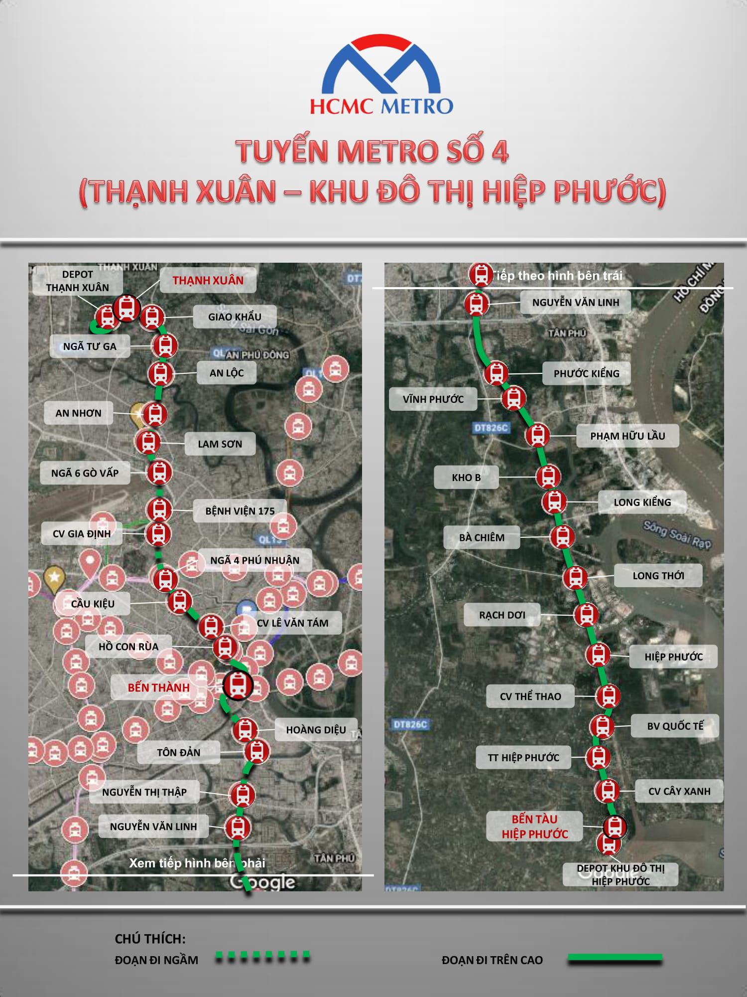 Lược đồ tuyến đường sắt đô thị số 4.