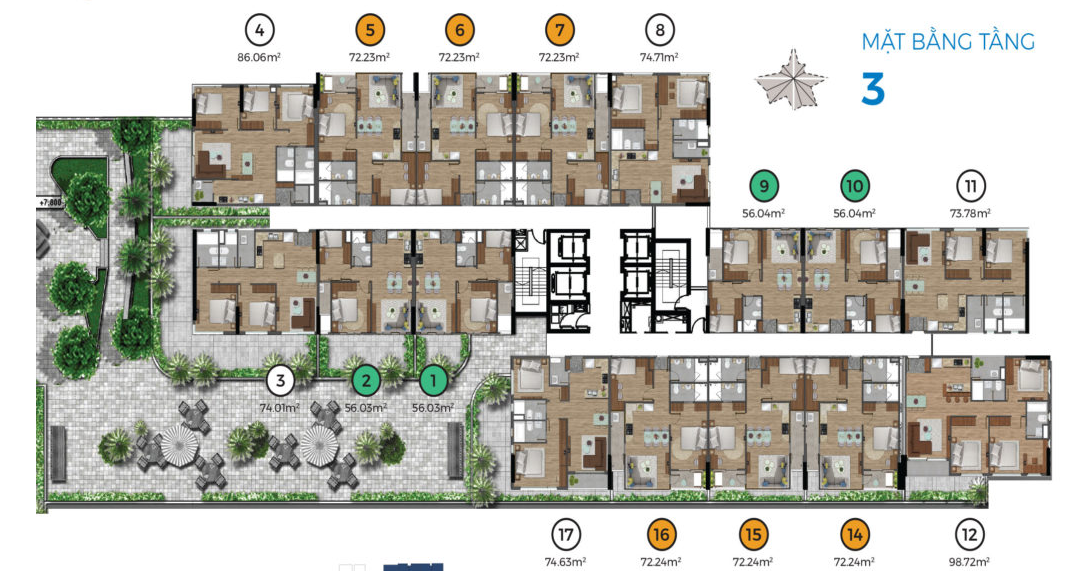Mặt bằng căn hộ Mizuki Park tòa MP1