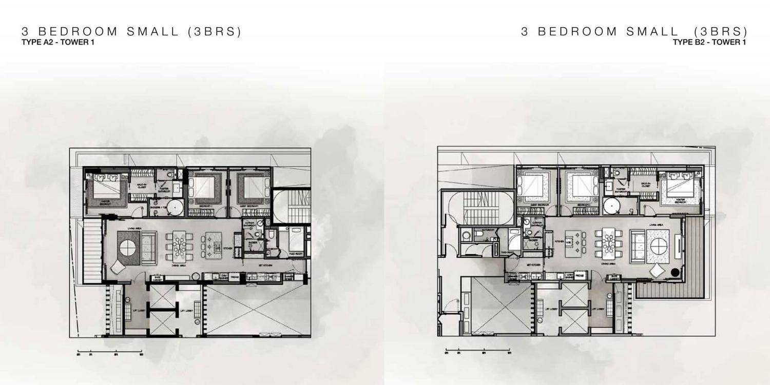 Mặt bằng chi tiết căn hộ 3 phòng ngủ nhỏ