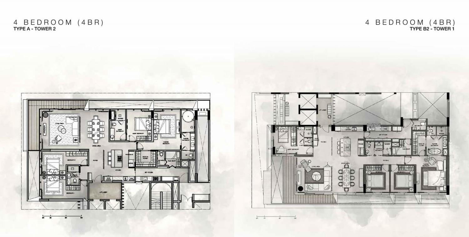 Mặt bằng chi tiết căn hộ 4 phòng ngủ