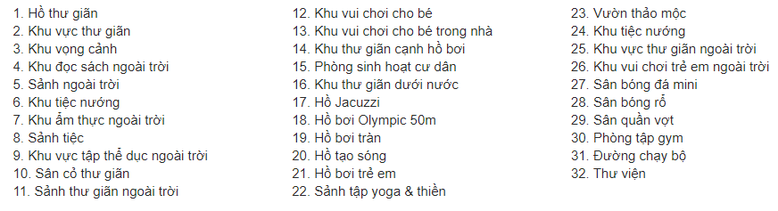 Các tiện ích nội khu