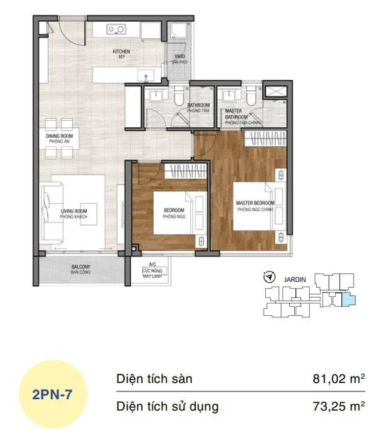 Mặt bằng căn hộ One Verandah 2 phòng ngủ loại 7