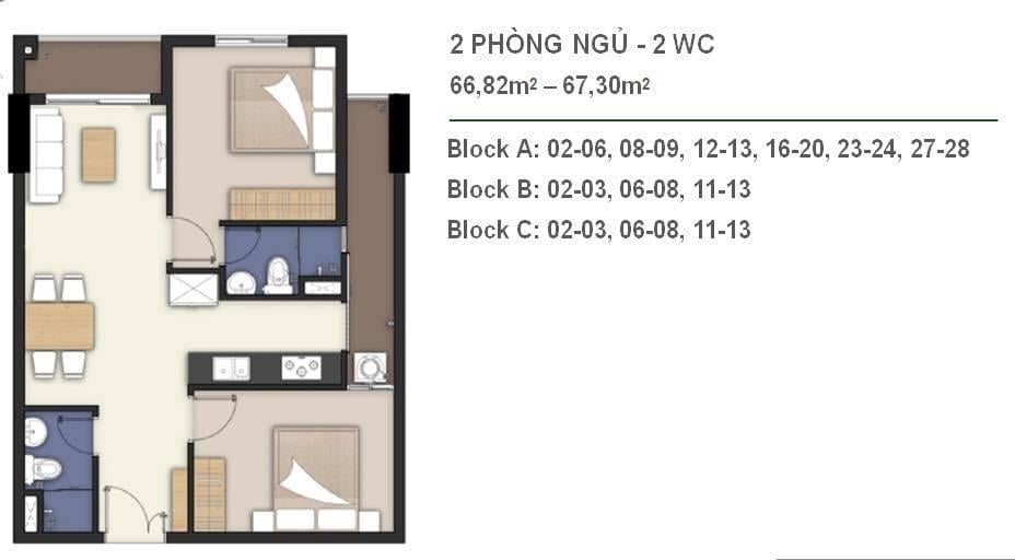 Mặt bằng Lavita Charm căn hộ 2 phòng ngủ