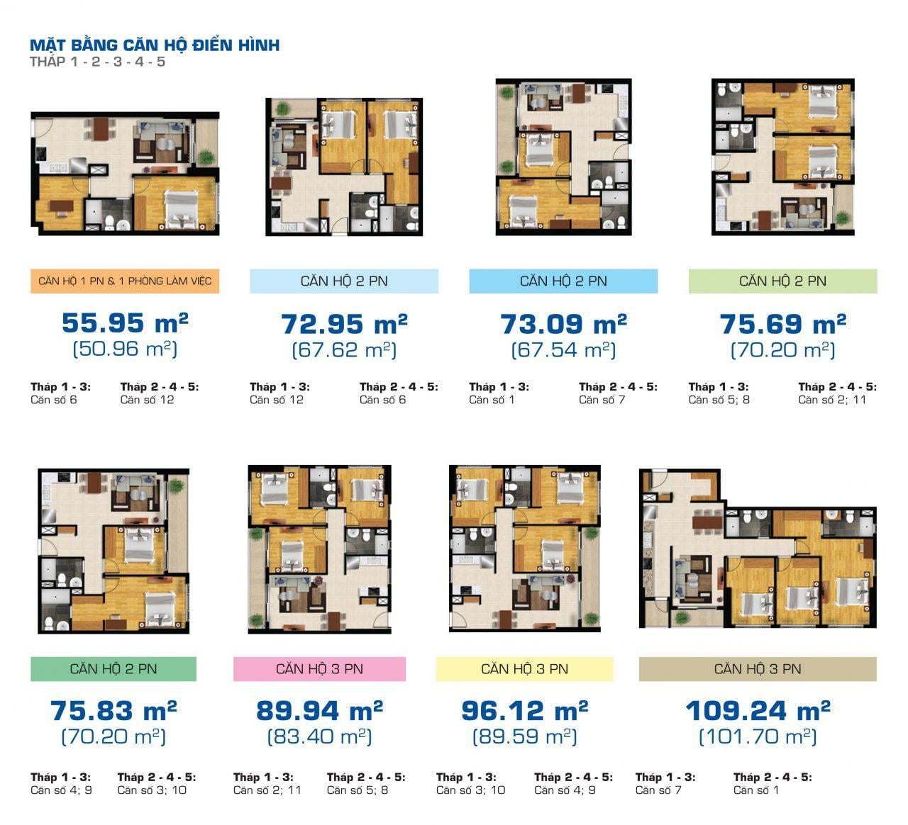 Mặt bằng căn hộ the Sun Avenue chi tiết từ tháp 1 đến tháp 5