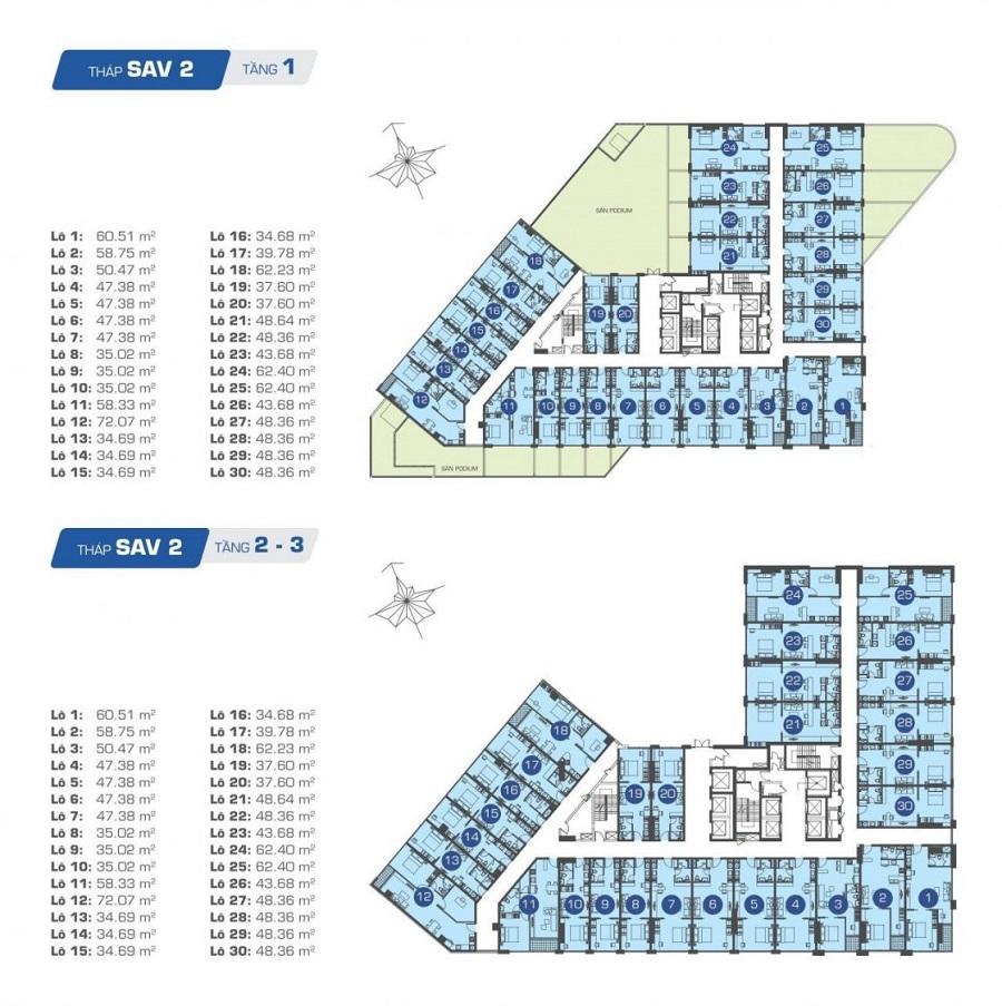 Mặt bằng Officetel tại The Sun Avenue tháp 2