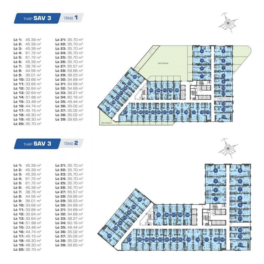 Mặt bằng Officetel tại The Sun Avenue tháp 3