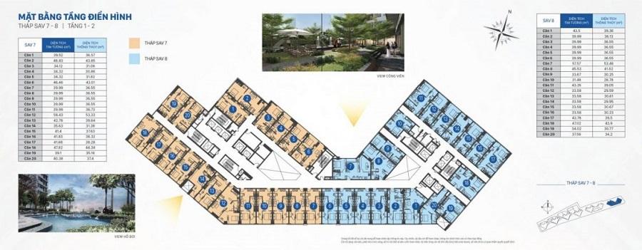 Mặt bằng Officetel tại The Sun Avenue tháp 7-8