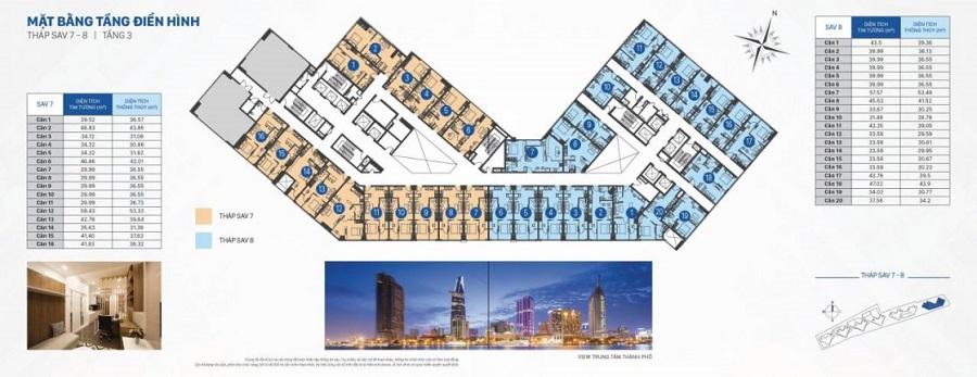 Mặt bằng Officetel tại The Sun Avenue tháp 7-8 