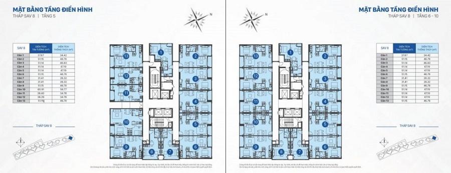 Mặt bằng Officetel tại The Sun Avenue tháp 7-8
