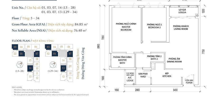 mặt bằng căn hộ 85m2 dự án feliz en vista