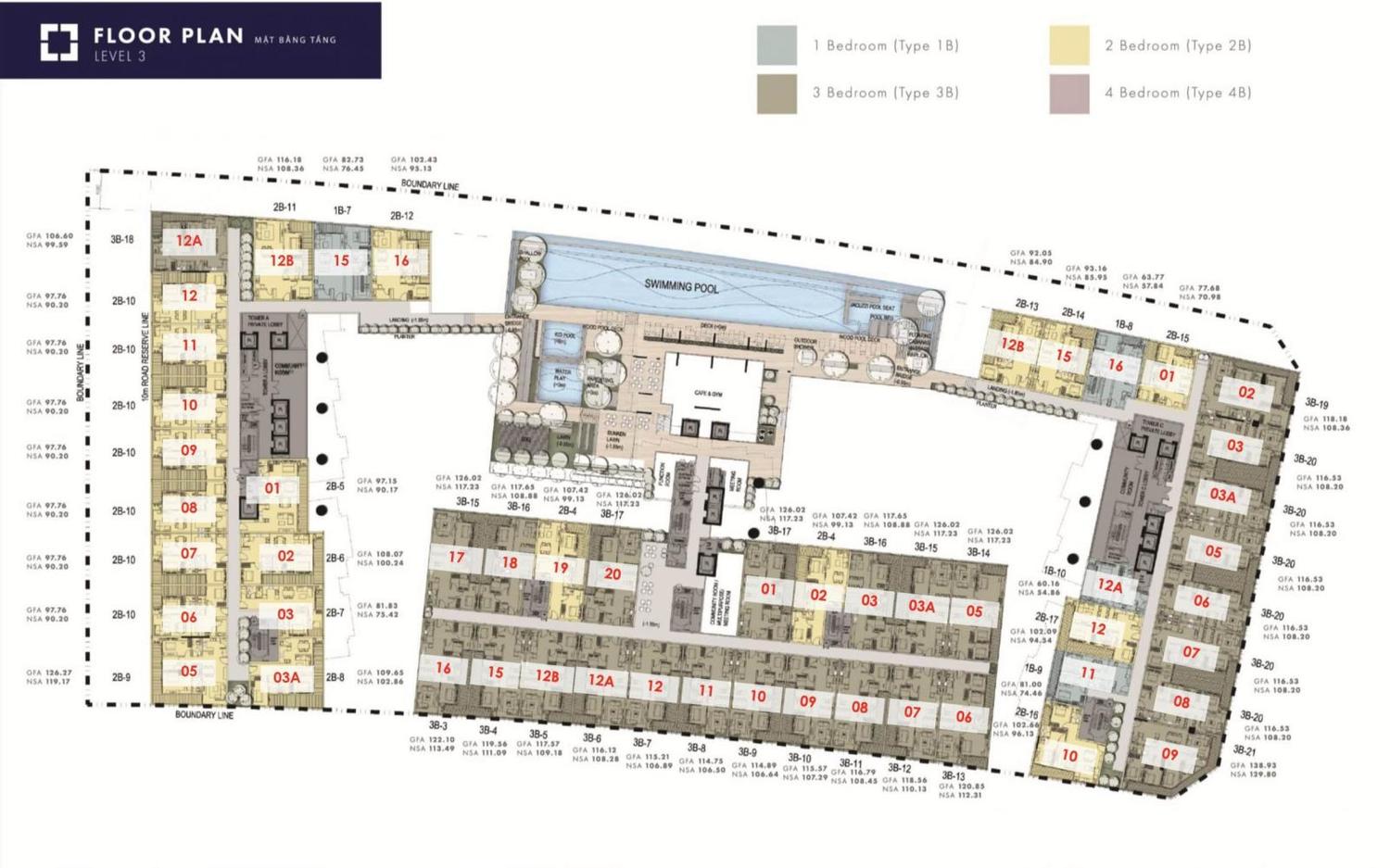 Mặt bằng tầng 3 phân khu The Galleria Residences 