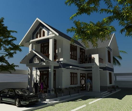 mẫu nhà phố 2 tầng dạng chữ L