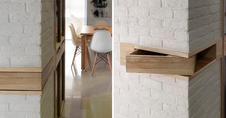 Ngăn kéo tích hợp trong cột nhà