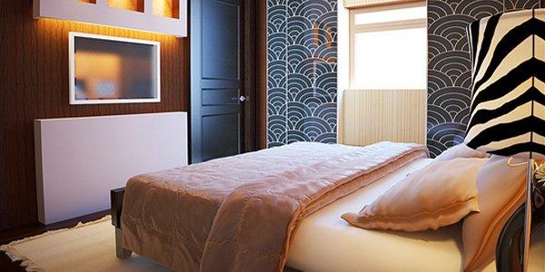 phòng ngủ với tường dán giấy