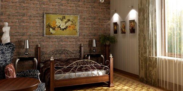 phòng ngủ phong cách vintage với bức tường gạch mộc