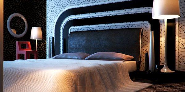 phòng ngủ buổi tối với ánh đèn ấm áp