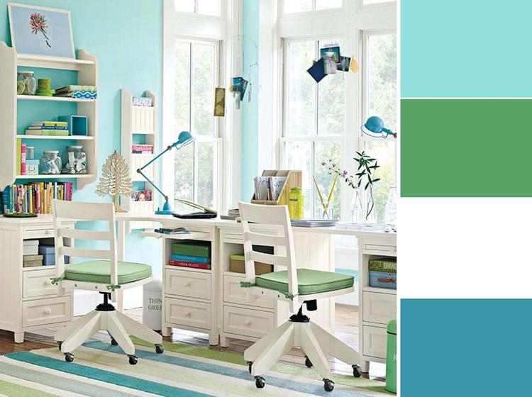góc làm việc màu xanh
