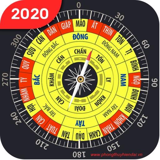 Bát quái hướng nhà theo phong thủy Nhật Bản gồm các cung màu vàng, chữ đen, xanh.