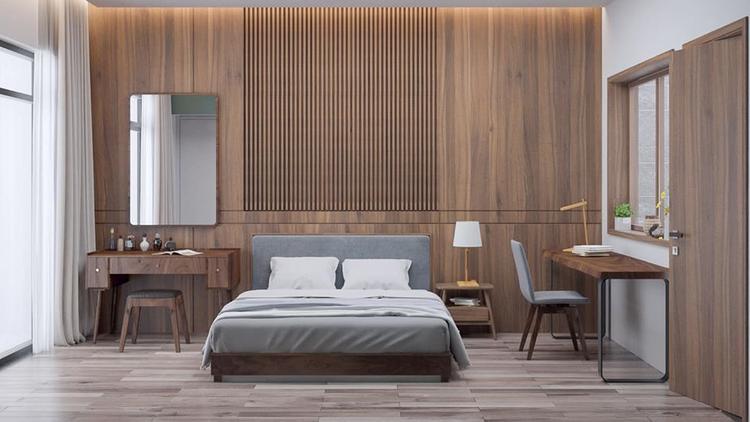 tường phòng ngủ ốp gỗ