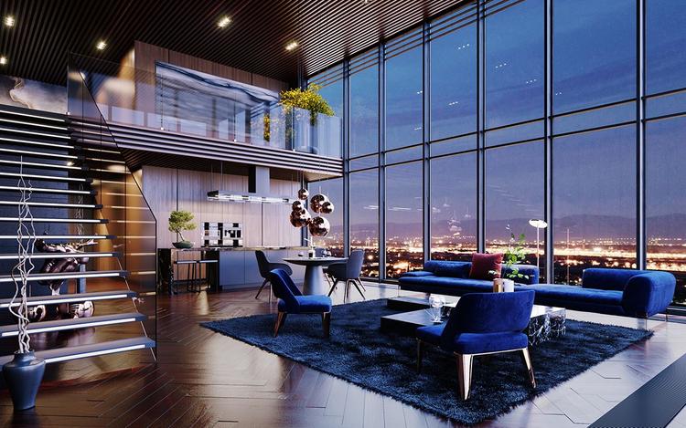 Căn Penthouse có cửa sổ dùng kính cường lực 