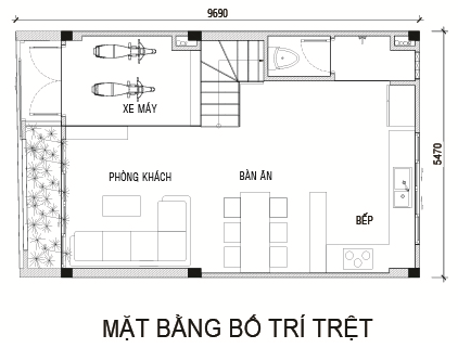 Mặt bằng bố trí tầng trệt