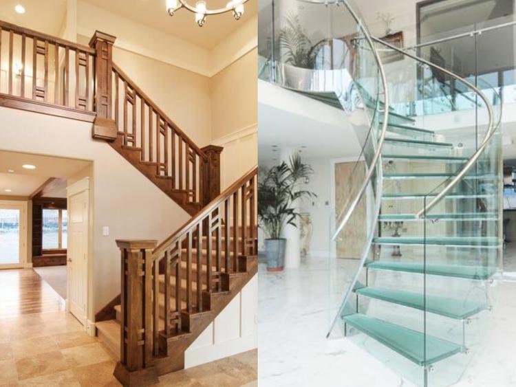Nên mua cầu thang kính hay gỗ 