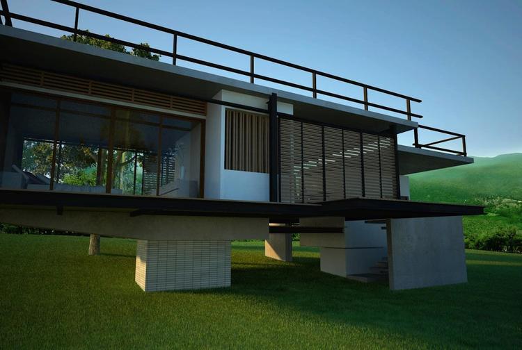 Nhà chống lũ với các trụ chống bằng bê tông