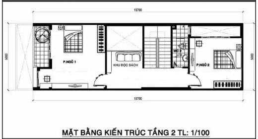 Mặt bằng thiết kế nhà phố 2 tầng 1 tum