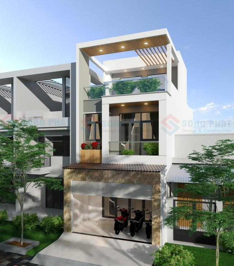 Mặt tiền nhà phố 1 trệt 1 lầu sân thượng trên đất méo.