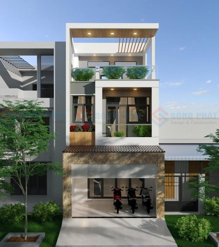 Mặt tiền nhà trệt 1 lầu sân thượng 5m trên đất méo.