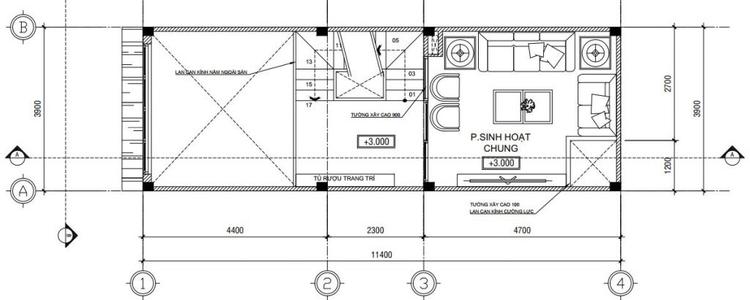 Bản vẽ thiết kế nhà phố có tầng lửng