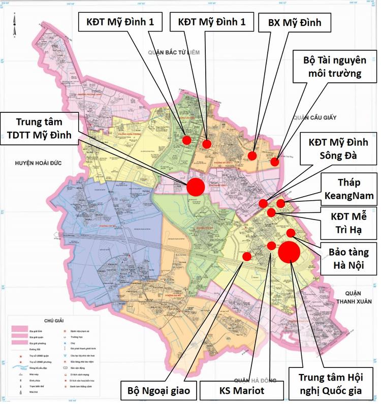 Bản đồ vị trí công trình tiêu biểu quận Nam Từ Liêm
