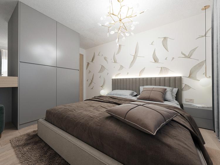 Giấy dán tường họa tiết phù hợp sẽ tạo chiều sâu cho không gian chật hẹp, không có cửa sổ.