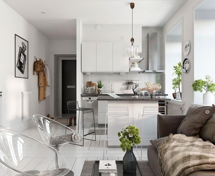 Dùng đồ nội thất trong suốt là giải pháp phù hợp với không gian nhỏ, thiếu sáng tự nhiên.