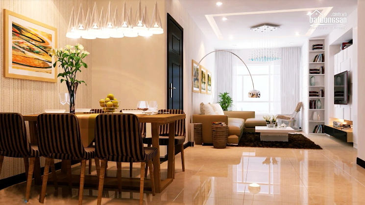 bên trong căn hộ có bàn ghế nội thất