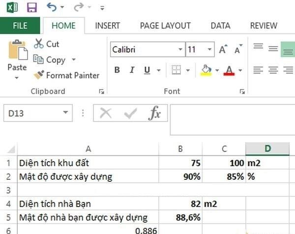 Cách tính mật độ xây dựng bằng hàm nội suy Forecast trong Excel